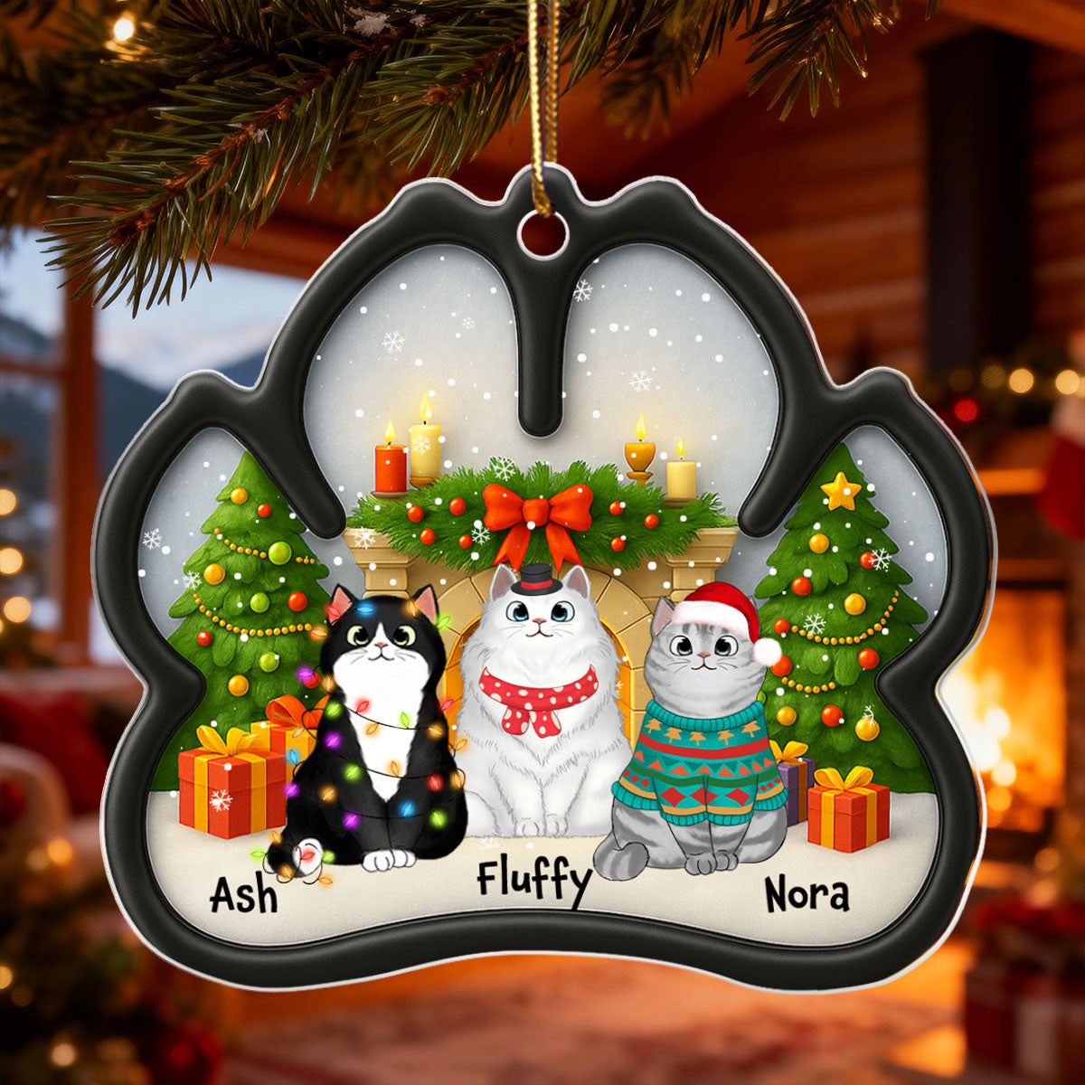 Custom Paw Cute Cartoon Cats - Personalized Acrylic Ornament - Christmas Gift For Cat Lovers