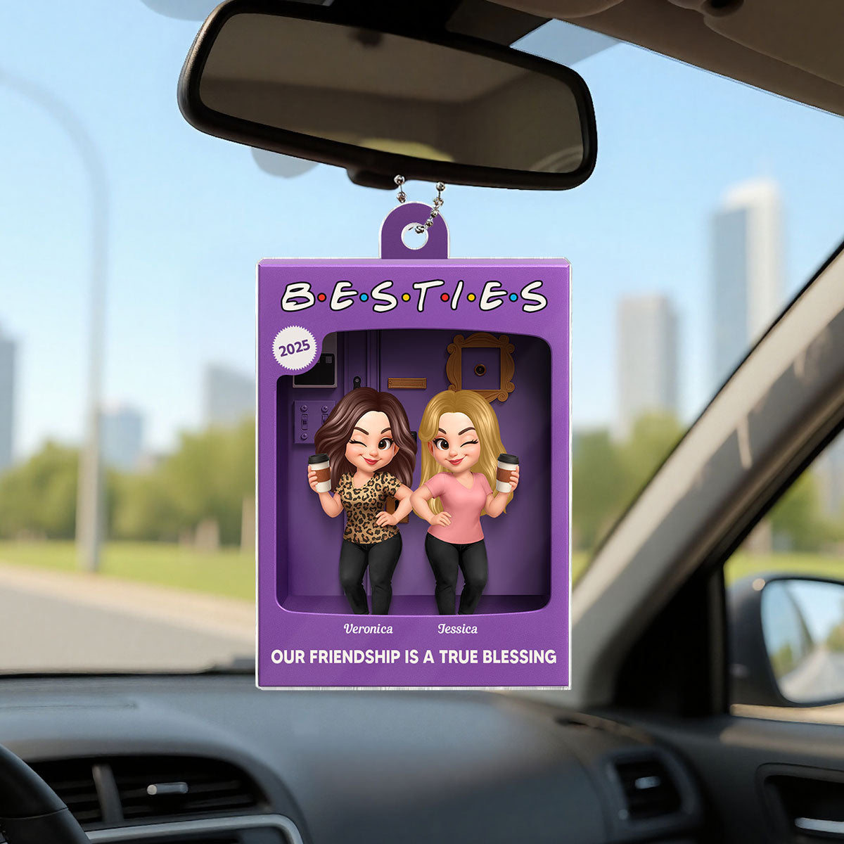 3D Effect Besties Forever Best Friends Purple Toy Box Style Personalized Acrylic Ornament, Christmas Gift For Besties
