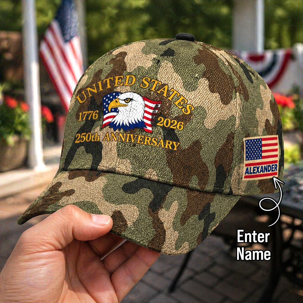 United States 250th Anniversary Eagle Nation Flag Printed Camo Pattern - Personalized Classic Cap