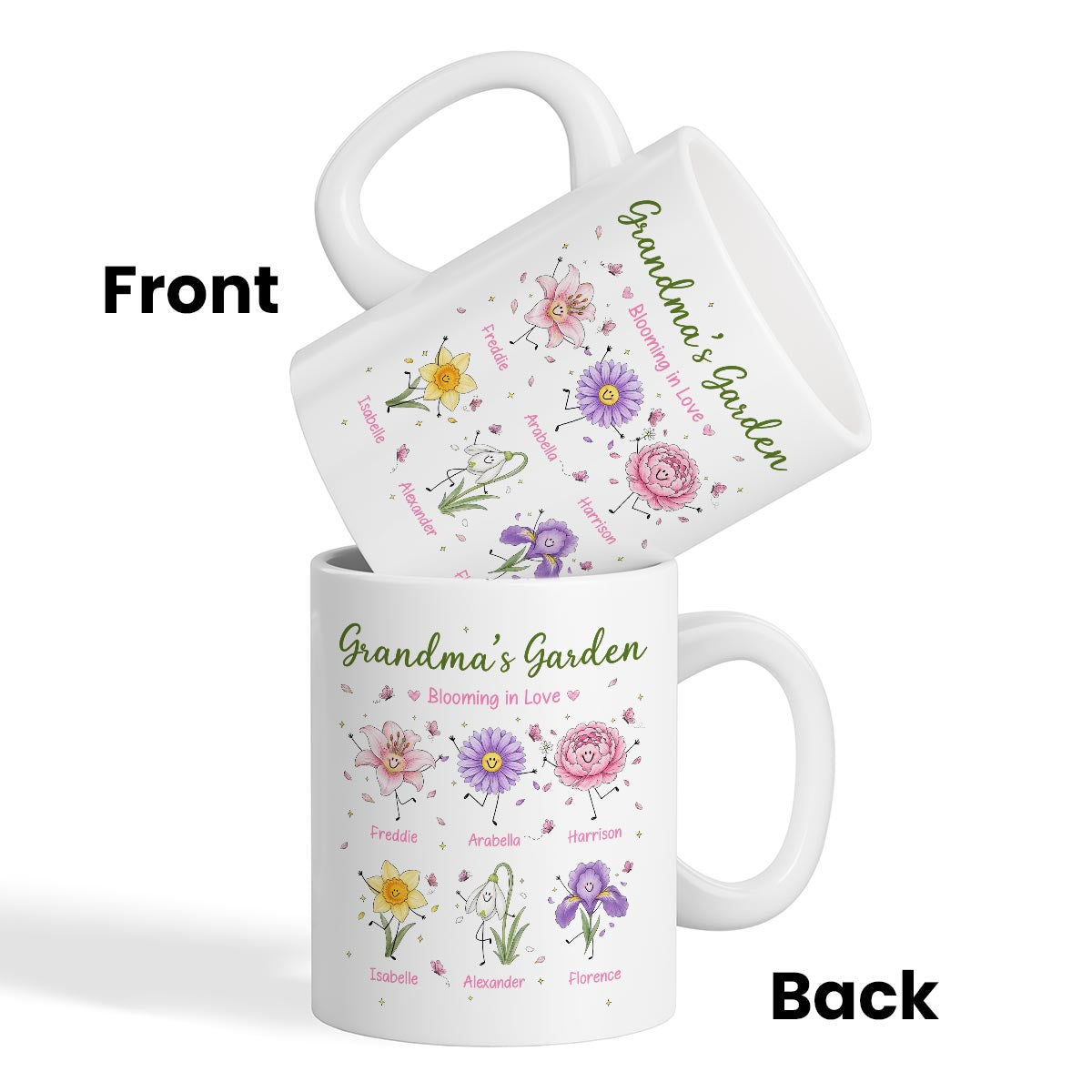 Grandma's Garden Cute Doodle Birth Month Flowers - Personalized Mug - Gift For Grandma