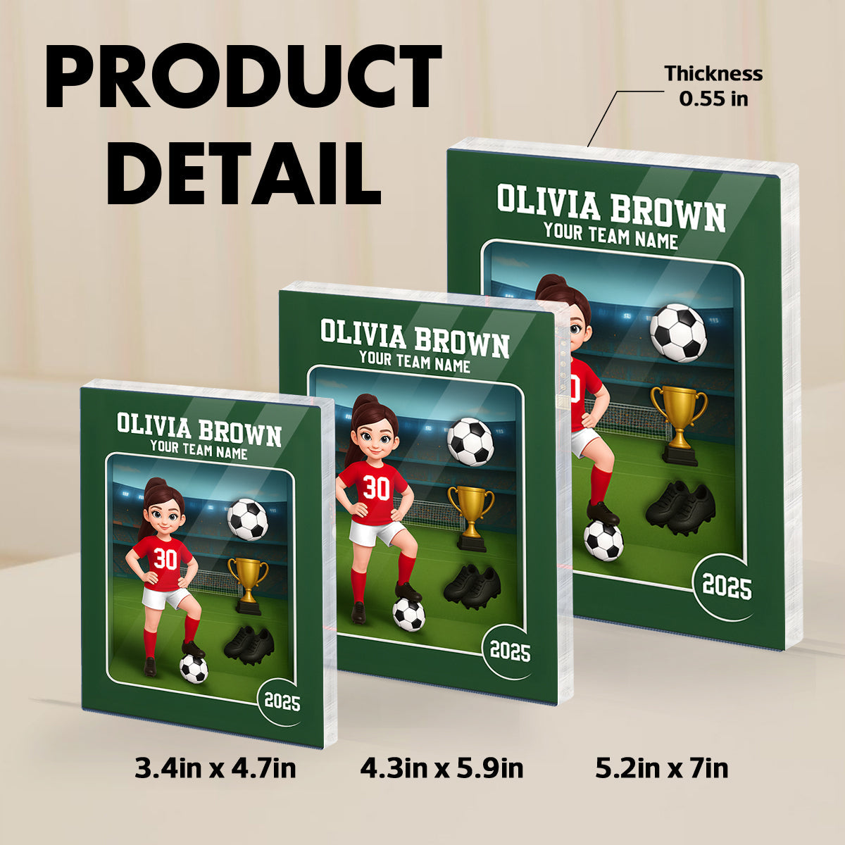 Soccer Player Toy Box Action Figure 3D Effect - Personalized Acrylic Block