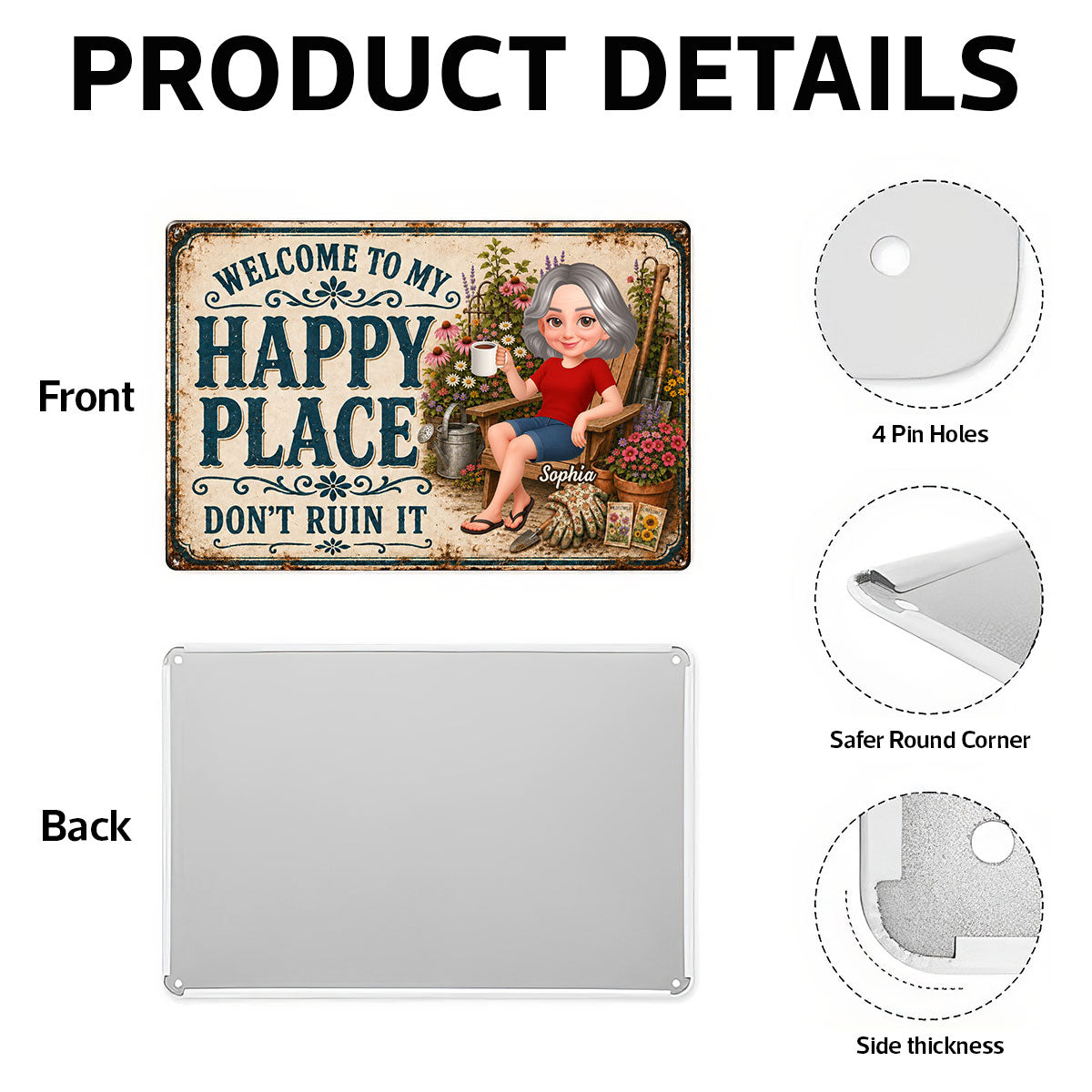 Welcome To My Happy Place Don't Ruin It Garden - Personalized Metal Sign - Gift For Grandma, Mom, Gardeners