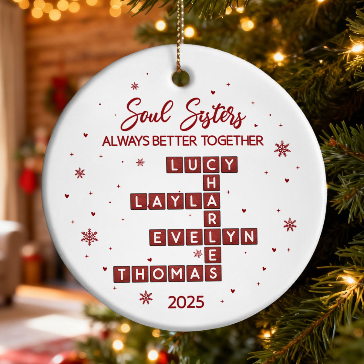 The Girls Always Better Together Festive Crossword Puzzle Art - Personalized Ceramic Ornament - Christmas Gift For Besties