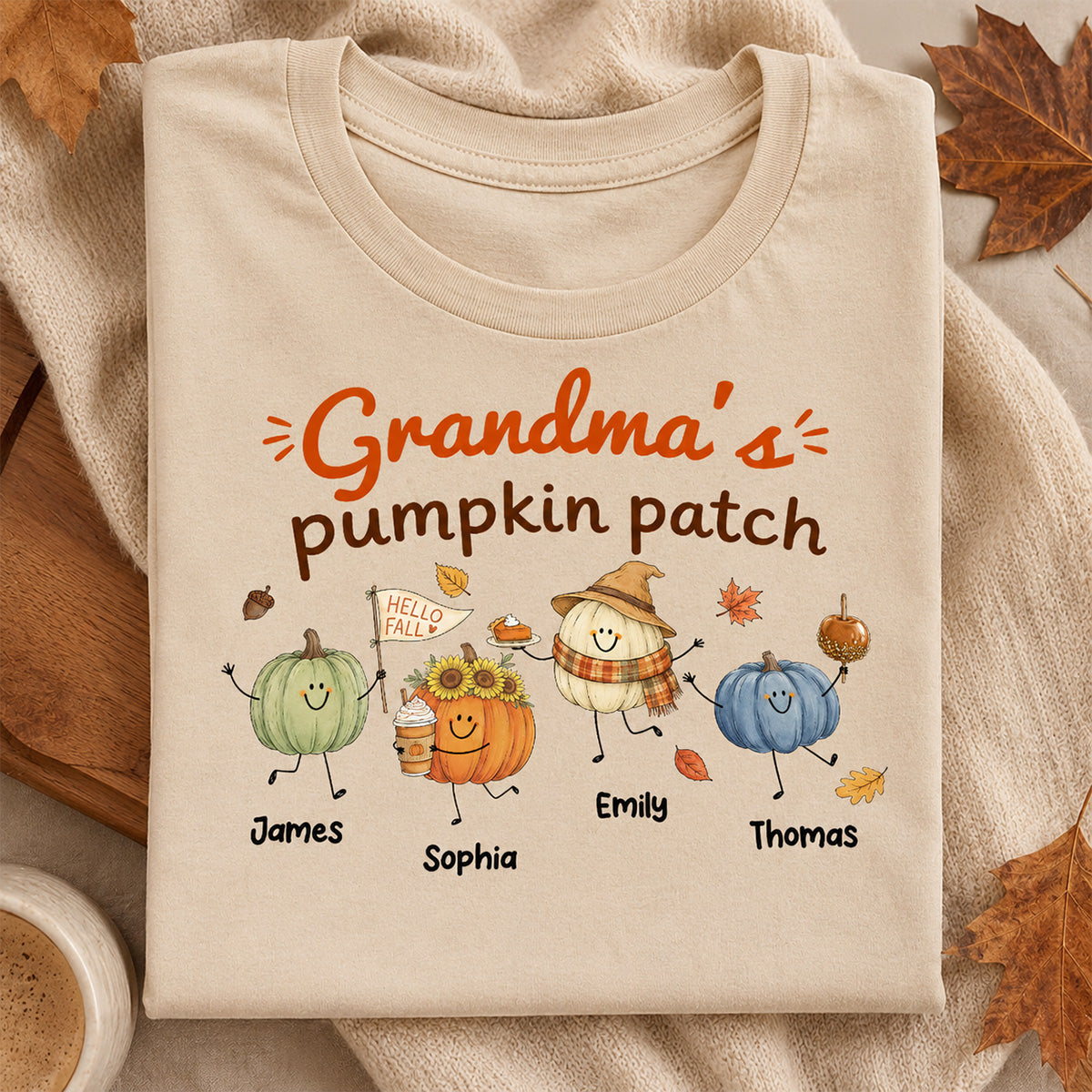 Grandma's Pumpkin Patch Cute Characters - Personalized Shirt - Fall Season Shirt For Grandma, Mom