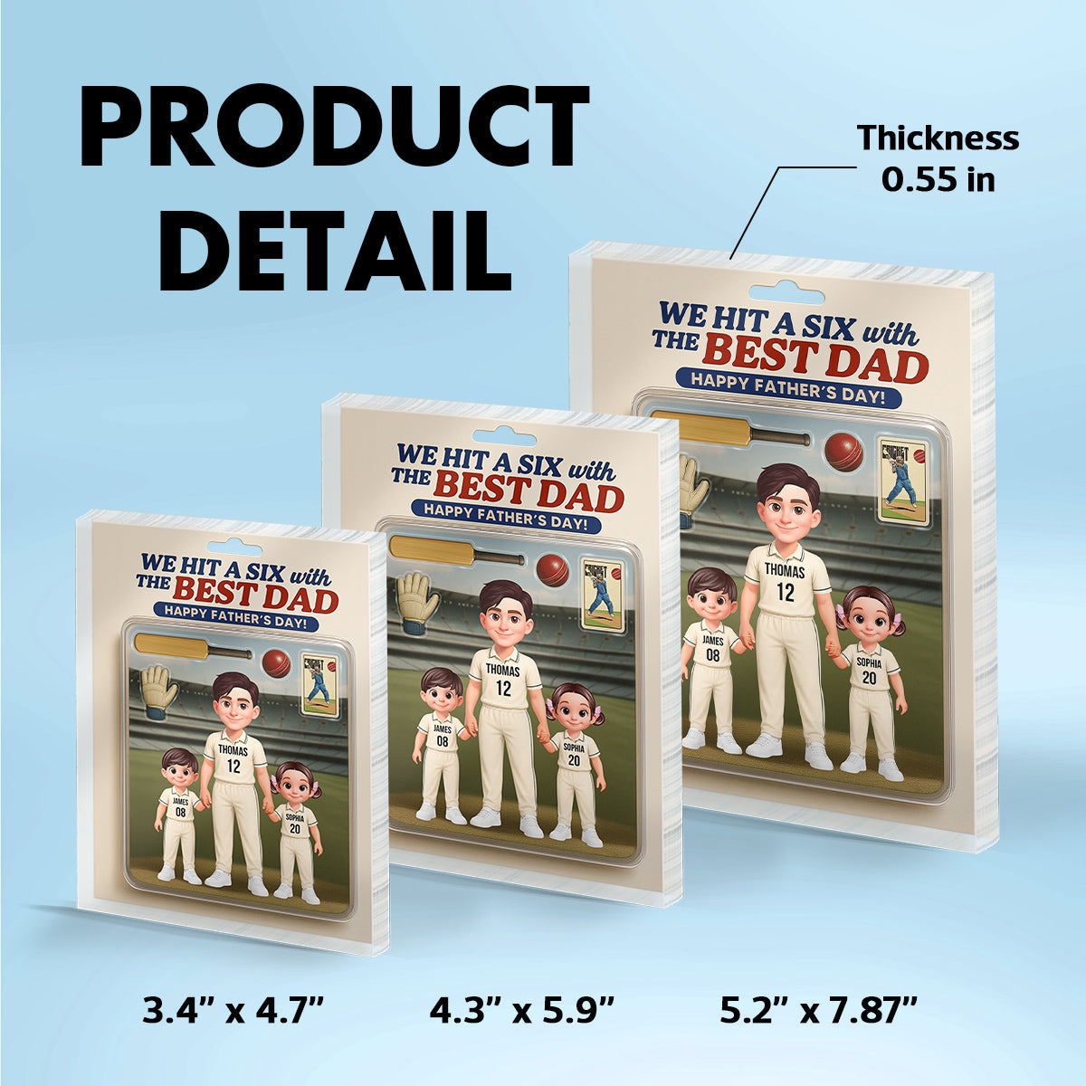 Hit A Six With The Best Dad Cricket Dad - Personalised Acrylic Block Plaque -  Gift