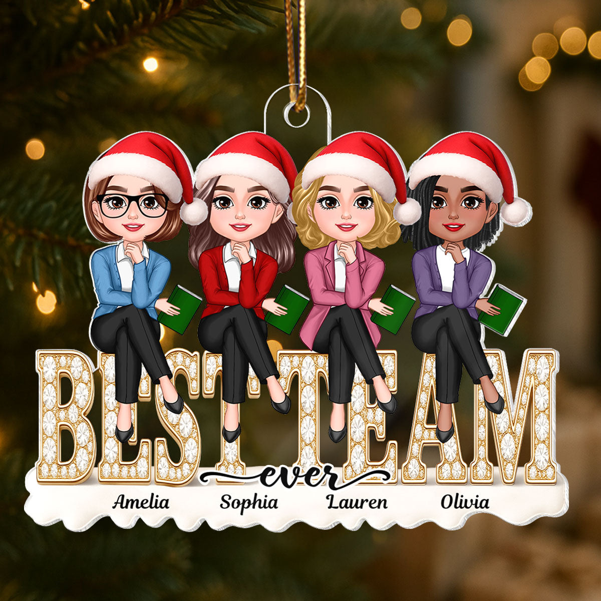 Teacher Best Team Ever 3D Shining Effect - Personalized Acrylic Ornament - Unique Christmas Gift For Coworkers