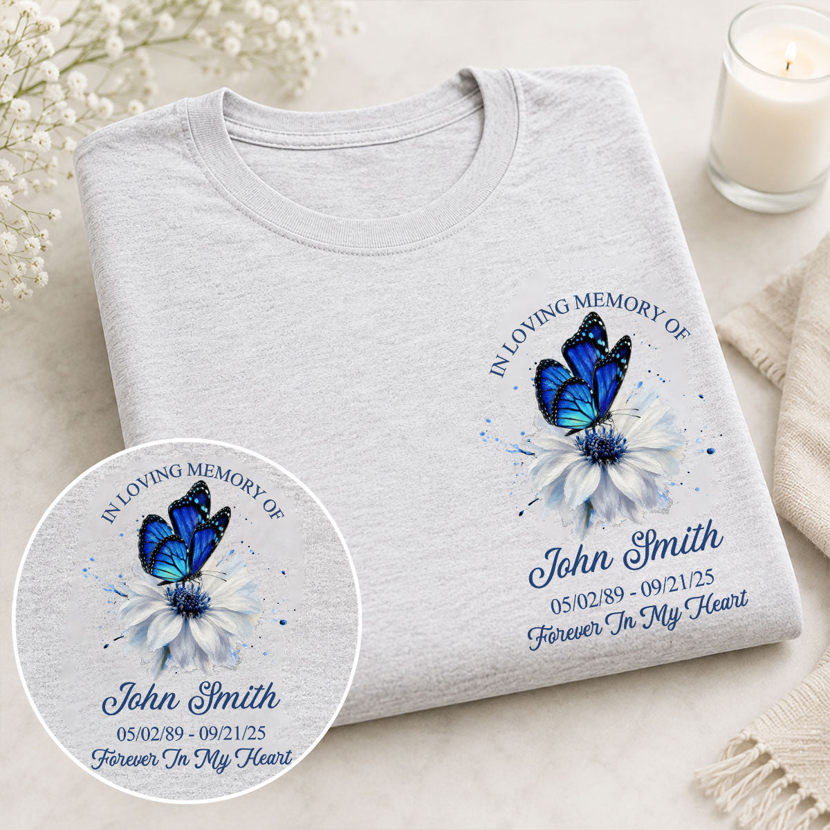 Memorial Butterfly Forever In My Heart - Personalized Shirt - Remembrance Gift