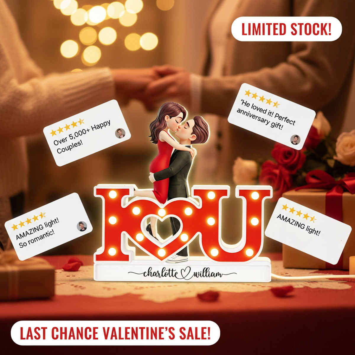 I LOVE YOU Couple Hugging Kissing - Personalized Light Box - Valentine's Day Gift For Couple, For Him, For Her