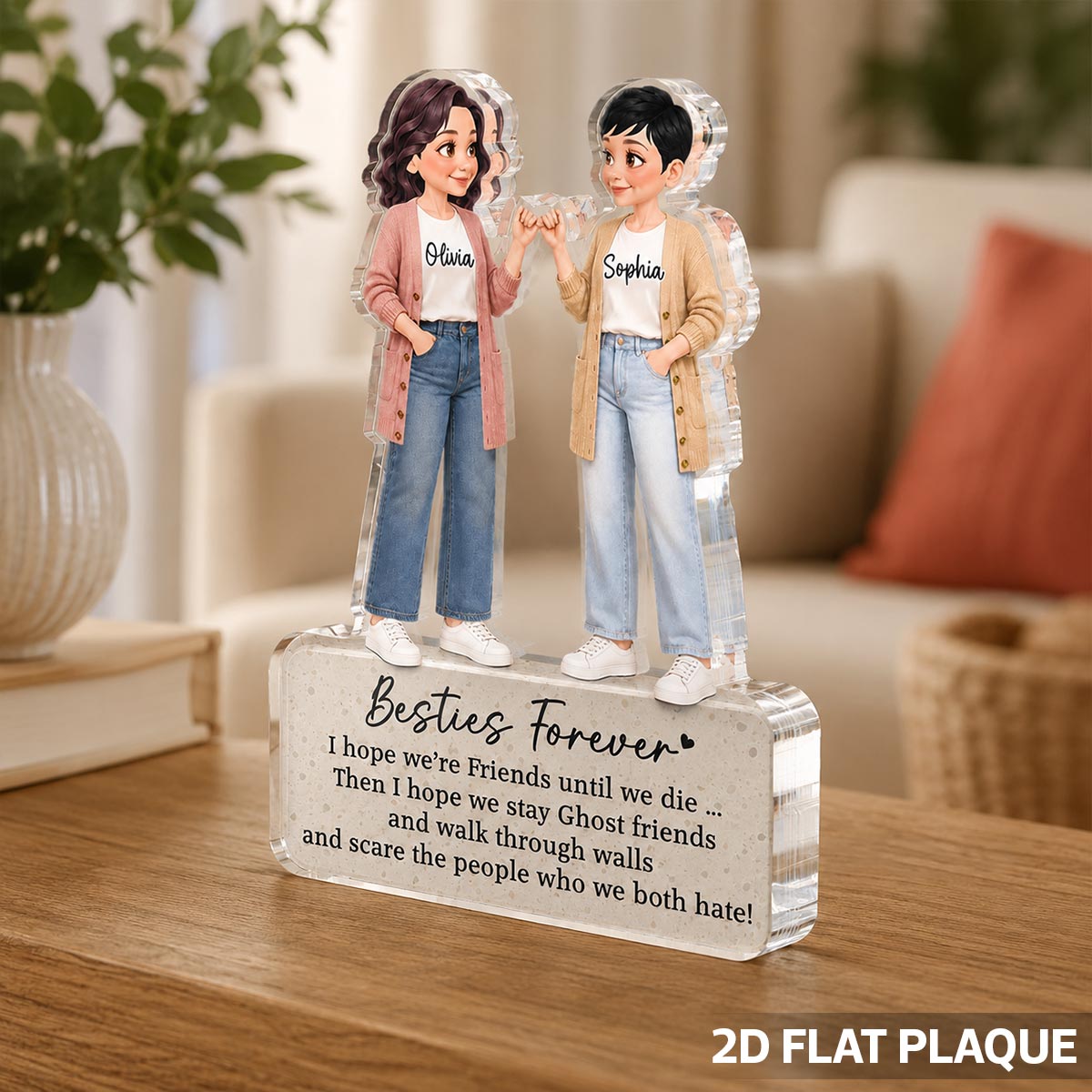 Pretty Besties Forever Pinky Promise 2D Flat - Personalized Acrylic Block Plaque - Friendship Keepsake