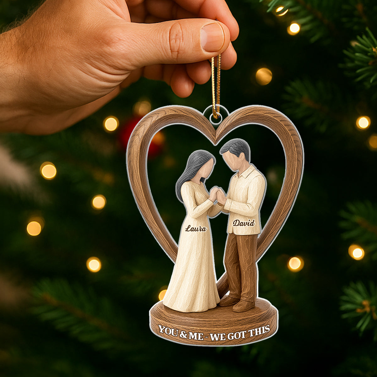 Couple Wedding Wooden Figurines - Personalized Acrylic Ornament - Heartwarming Christmas Gift For Him, For Her, For Couple