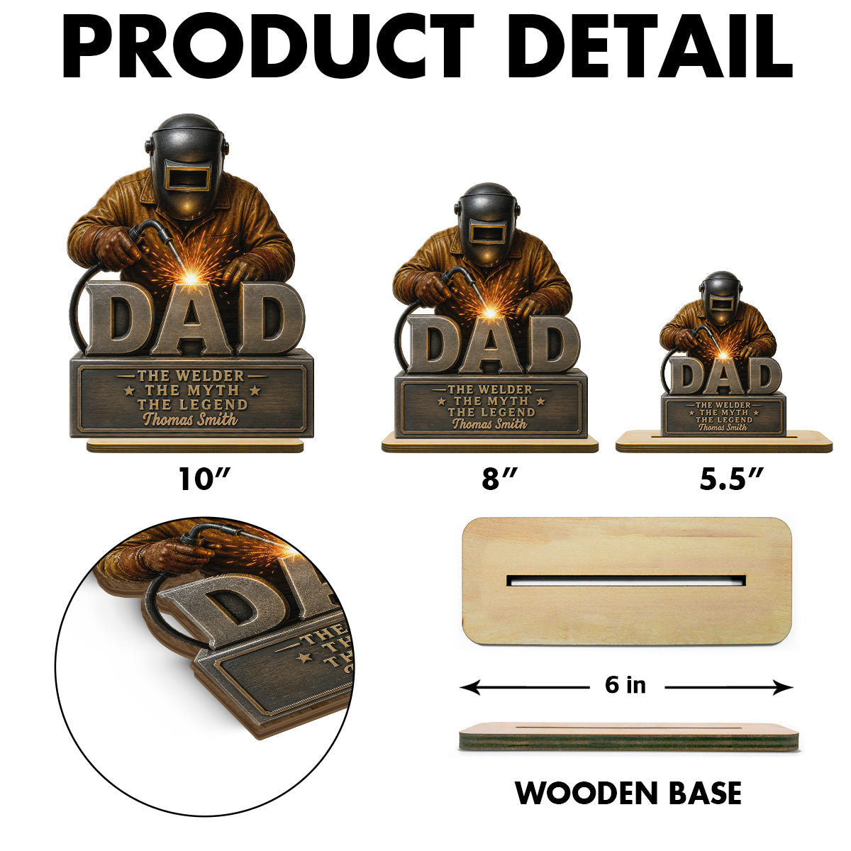 Welder Dad The Man The Myth - Personalized 2-Layered Wooden Plaque -  Gift For Welders, Metal Worker Mechanic Welding Dad, Husband