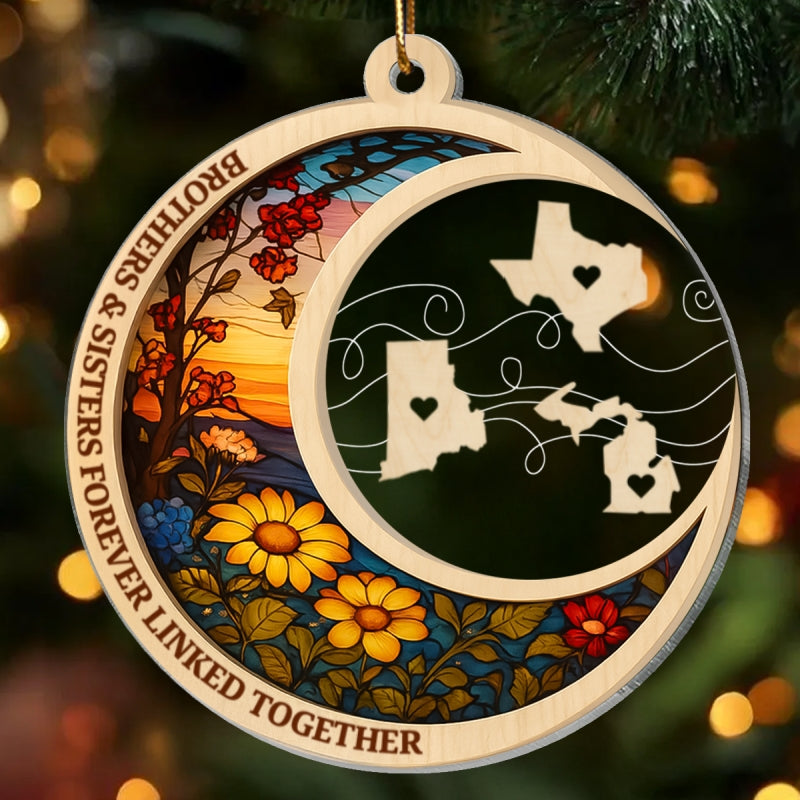 Brothers & Sisters Never Apart At Heart - Personalized Acrylic Ornament - Heartwarming Christmas Gift For Long Distance Brothers & Sisters