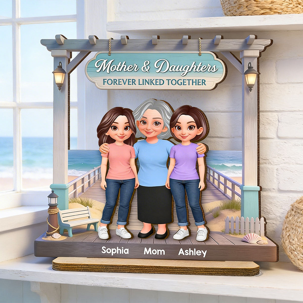 Beautiful Memories At Beach Mom Daughter Son - Personalized 2-Layered Wooden Plaque - Mother's Day Gift For Mom