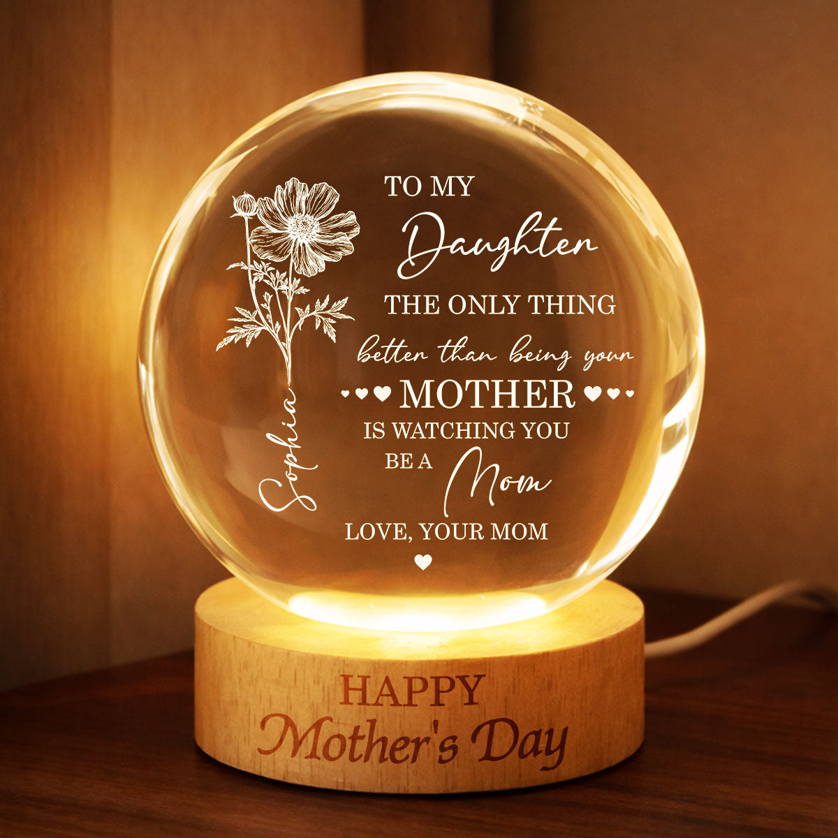 Watching You Be A Mom - Personalized Crystal Ball LED Night Light - Mother's Day Gift for Daughter From Mom