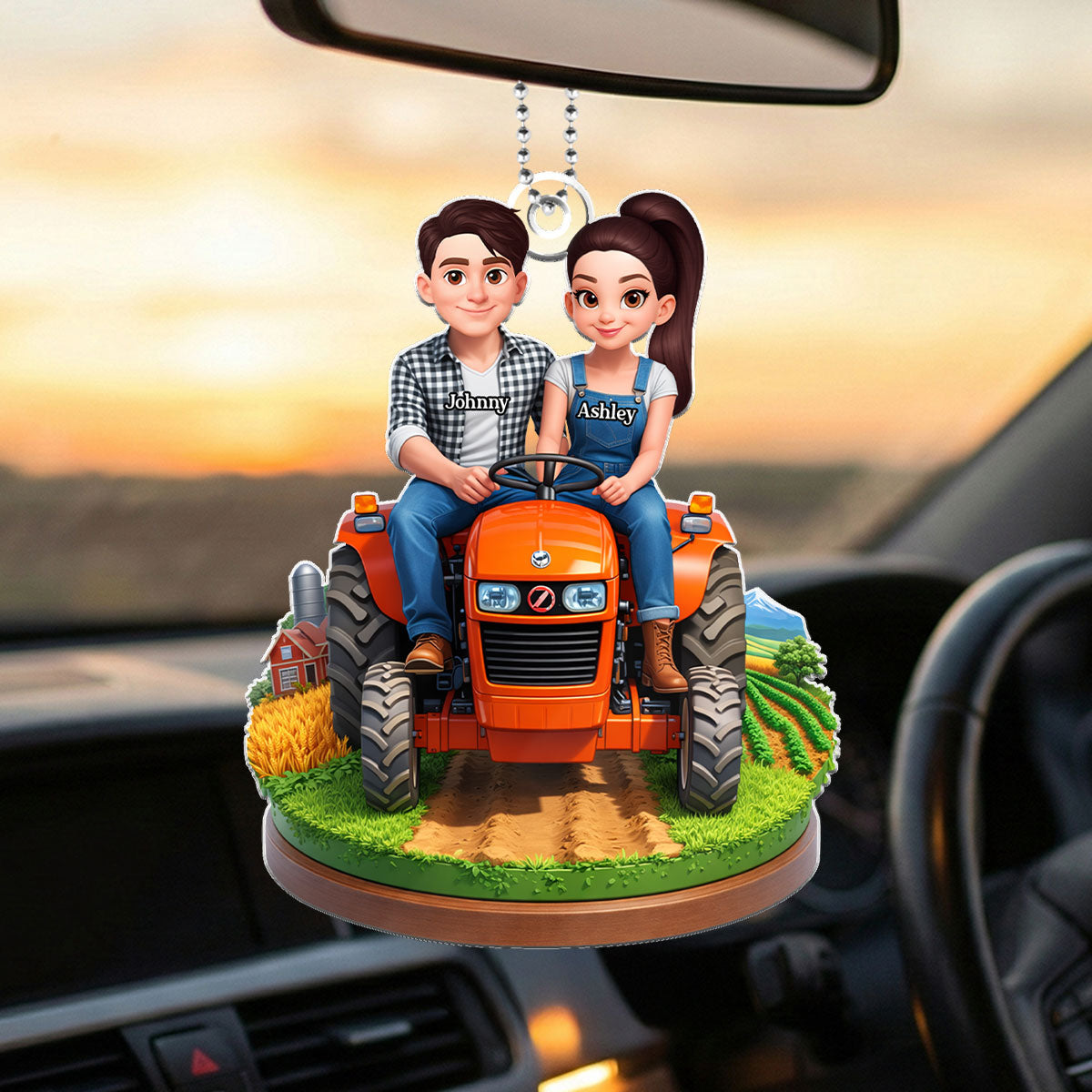 Farmer Couple - Personalized Car Hanger - Gift for Couple