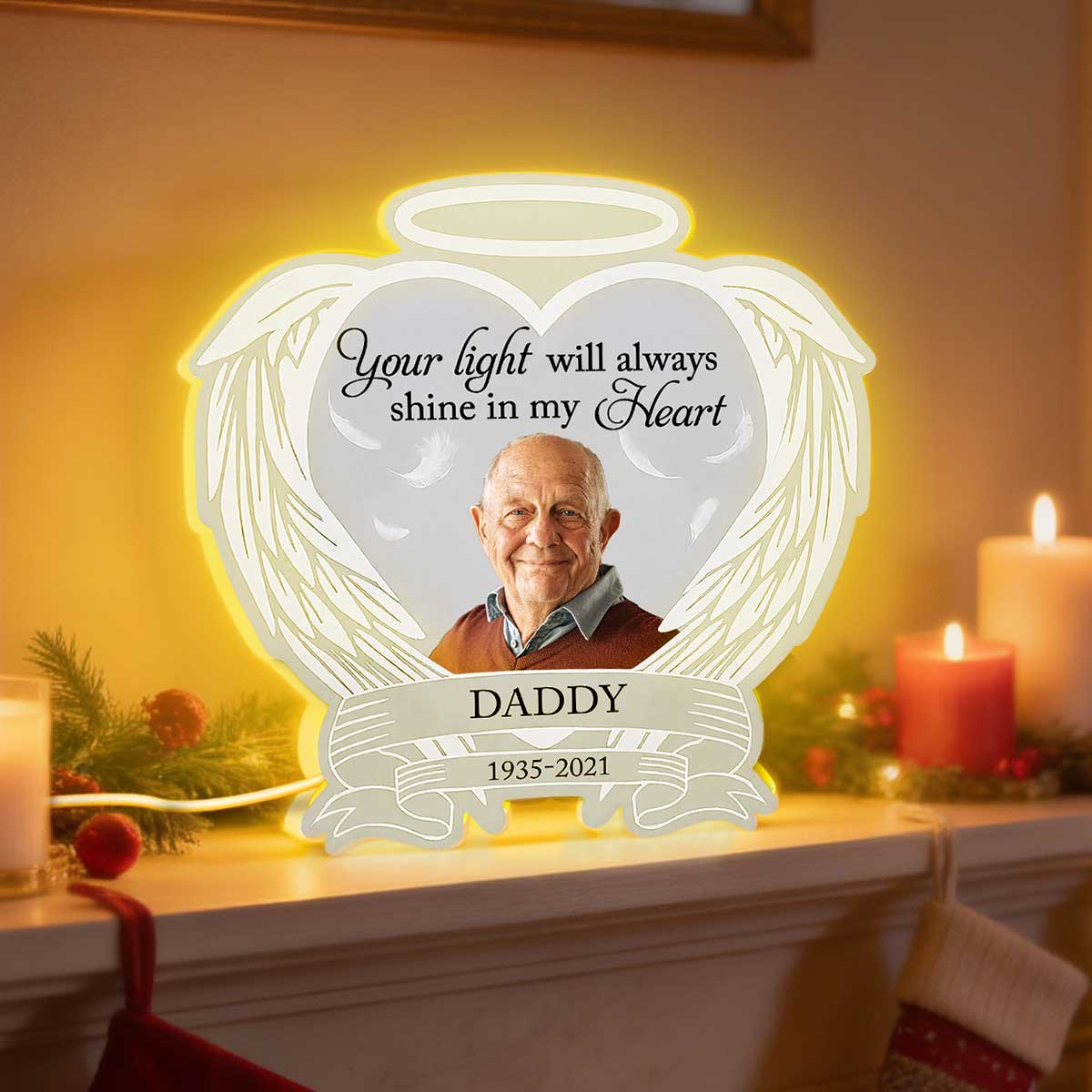 Custom Photo Memorial Heart Wings - Personalized Light Box - Memorial Gift, Sympathy Gift For Loved One