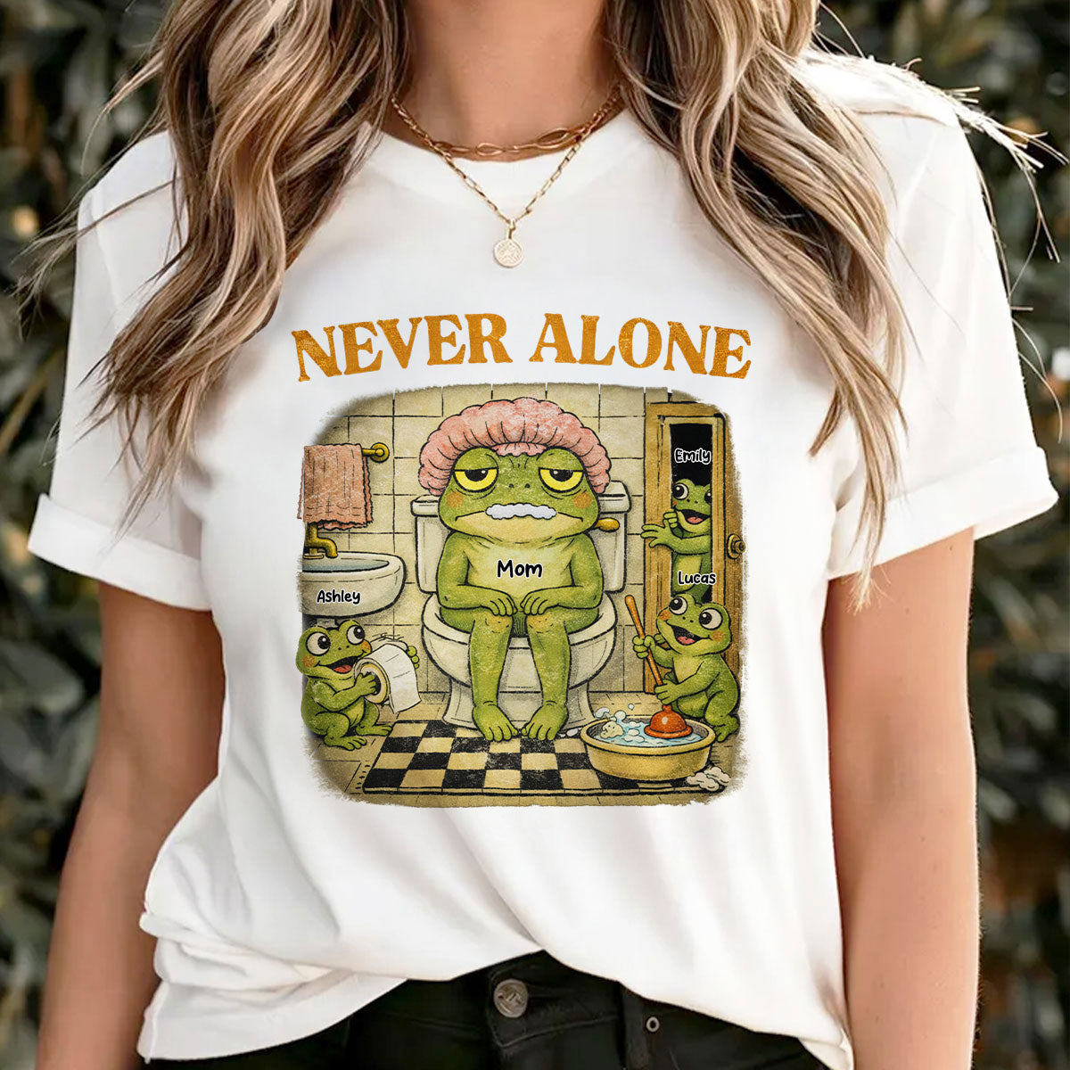 Never Alone Retro Frog - Personalized Shirt - Funny Mother's Day Gift for Mom, Wife, Mom Humor