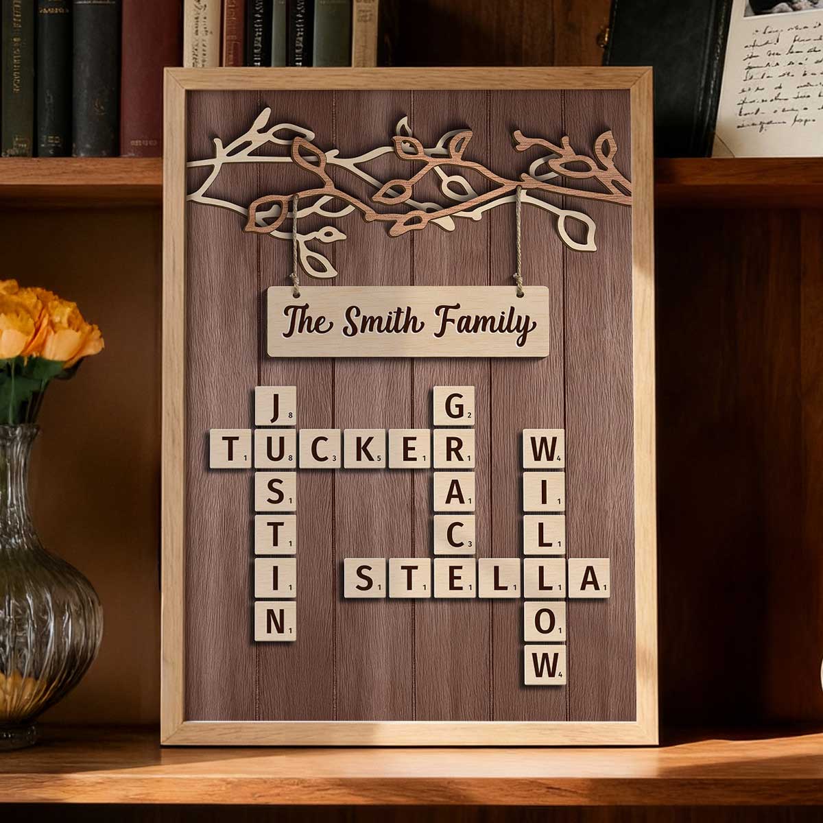 Rustic Vintage Family Forever Linked Together Crossword Puzzle Art - Personalized Poster - Heartfelt Gift For Family