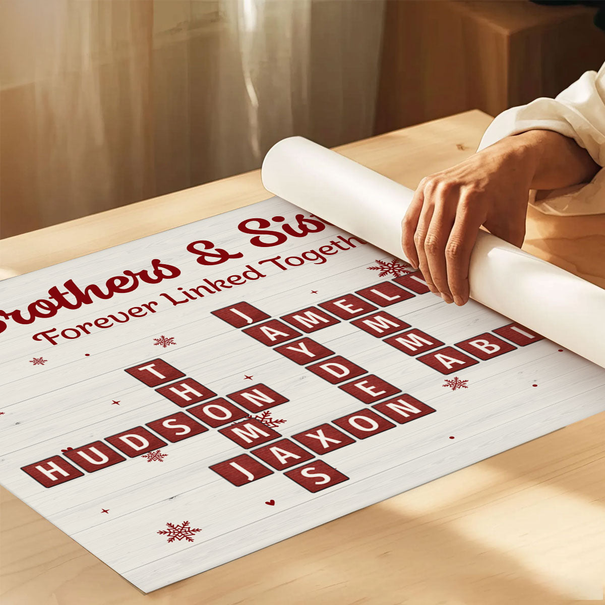 Christmas Brothers & Sisters Forever Linked Together Crossword Puzzle Art - Personalized Poster - Gift For Brothers, Sisters, Siblings, Family