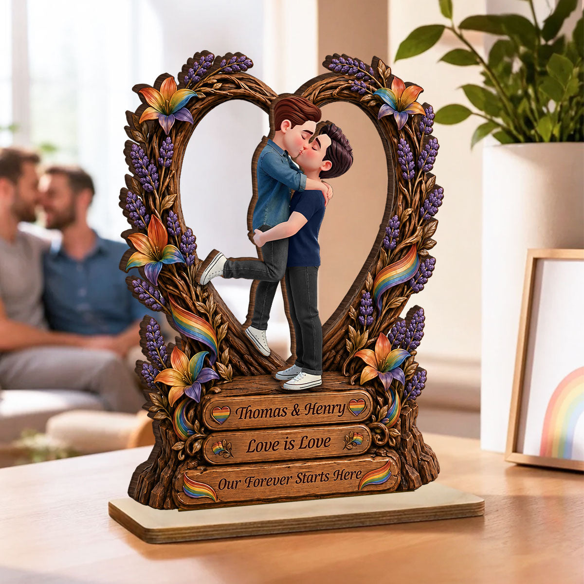 Our Forever Starts Here LGBT+ Couple - Personalized 2-Layered Wooden Plaque - Gift For Couple, Happy Pride Month
