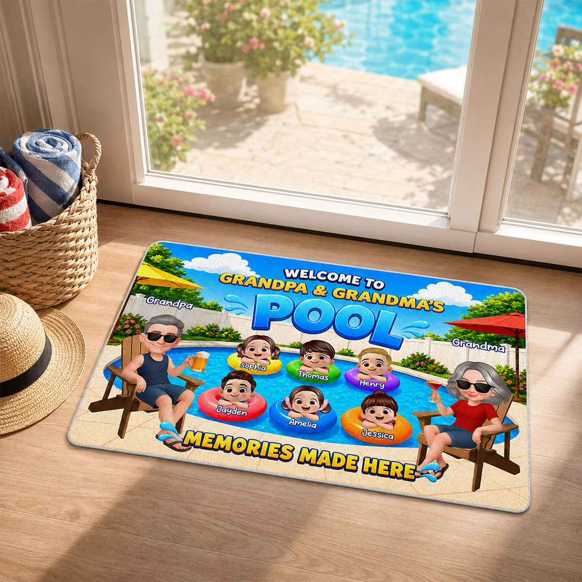 Welcome To Grandma Grandpa Pool Summer - Personalized Doormat - Gift For Grandparents, Summer Decoration