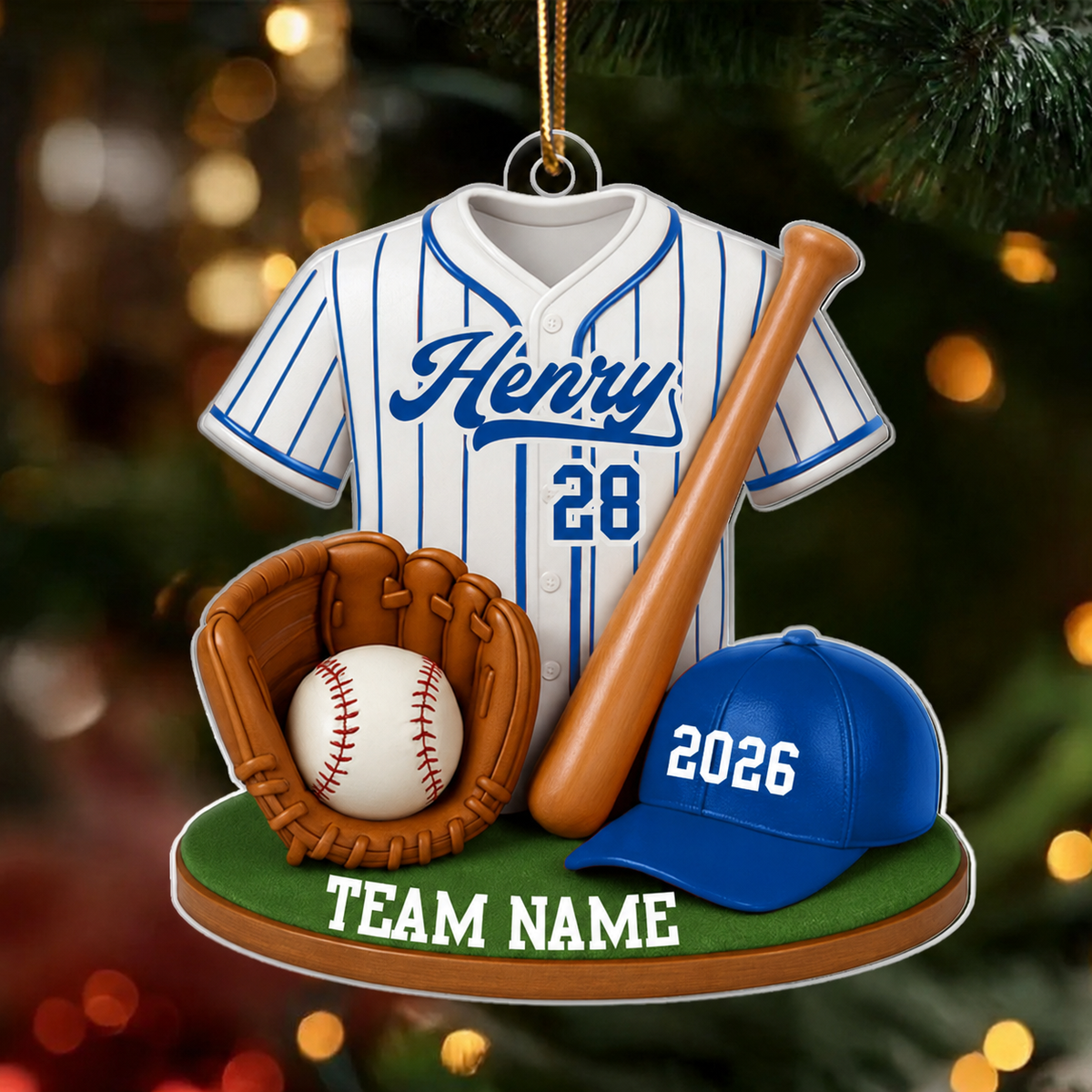 Baseball Softball Kit 3D Effect - Personalized Acrylic Ornament - Christmas Gift for Son, Daughter, Grandkids