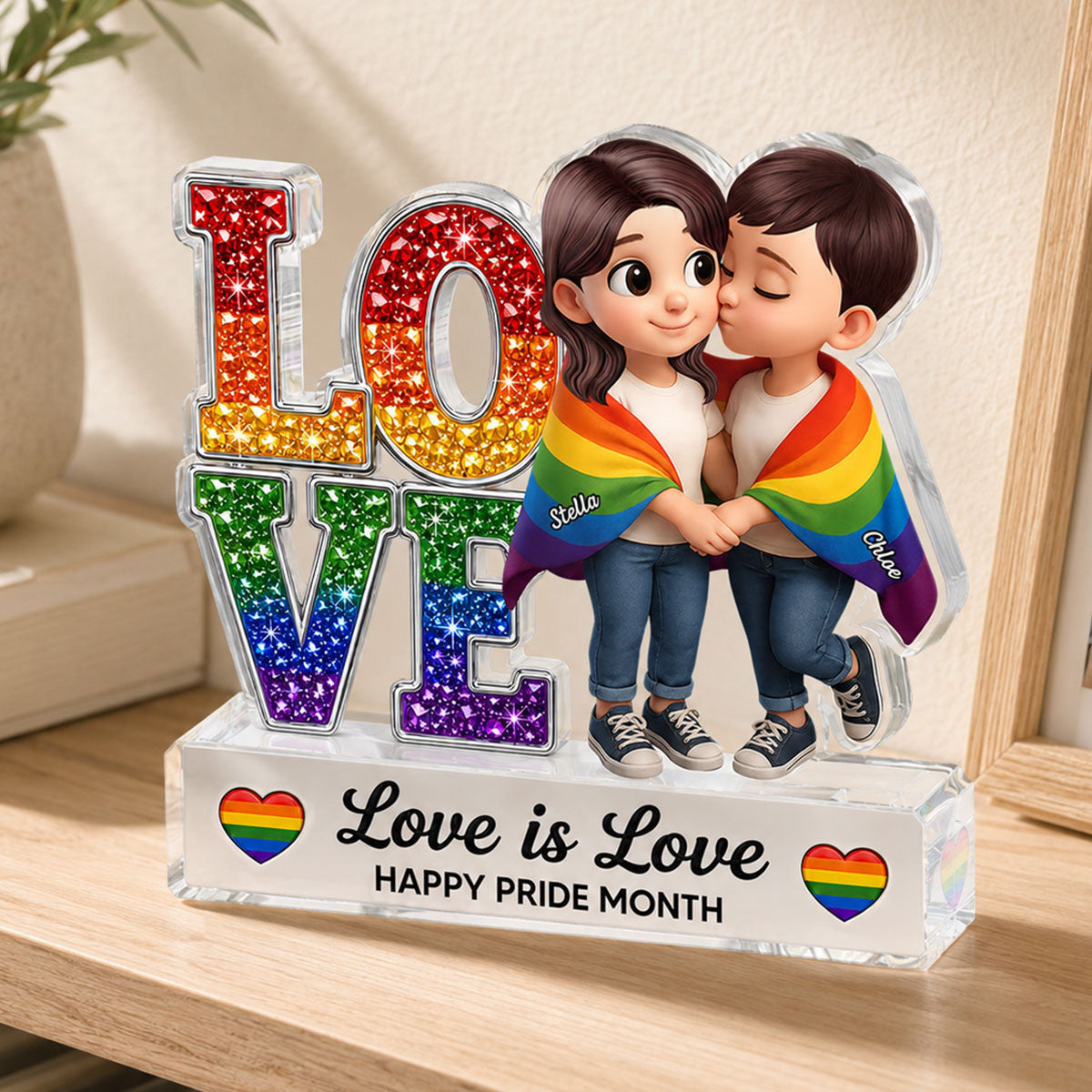 LGBT+ Couple Love Is Love - Personalized Acrylic Block Plaque - Gift For Couple, Happy Pride Month