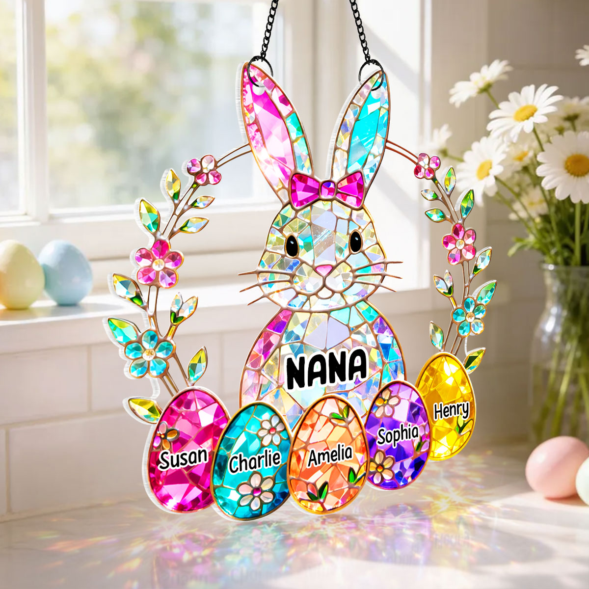 Bunny Grandma Easter Gift - Personalized Acrylic Suncatcher Ornament - Easter Gift, Mother's Day Gift for Grandma, Mom, Wife