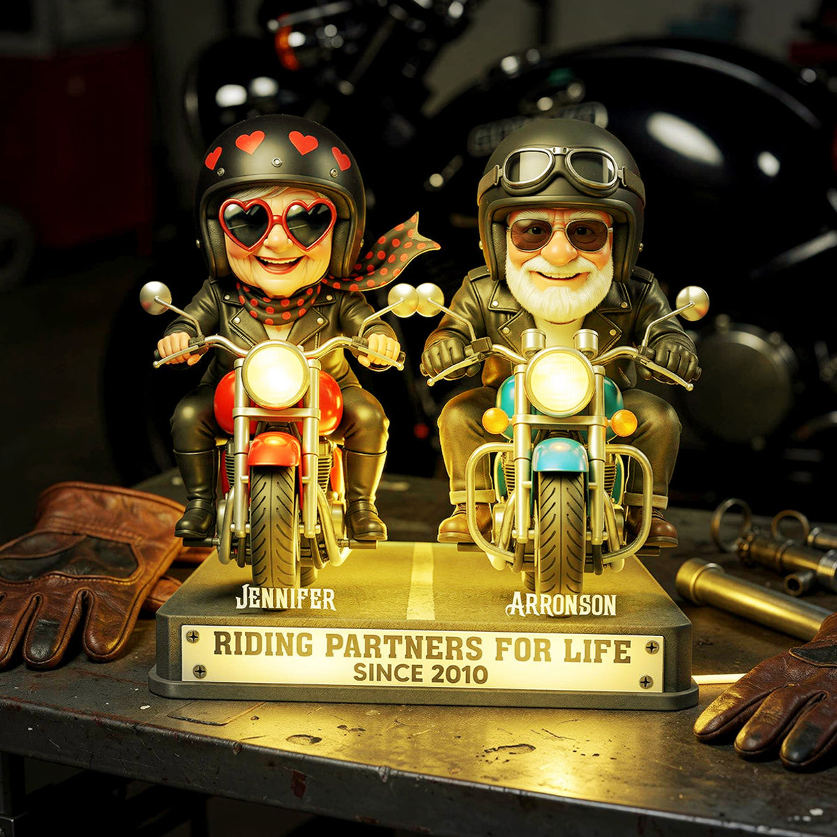 Old Biker Couple Riding Partners for Life - Personalized Light Box - Sentimental Gift for her, for him