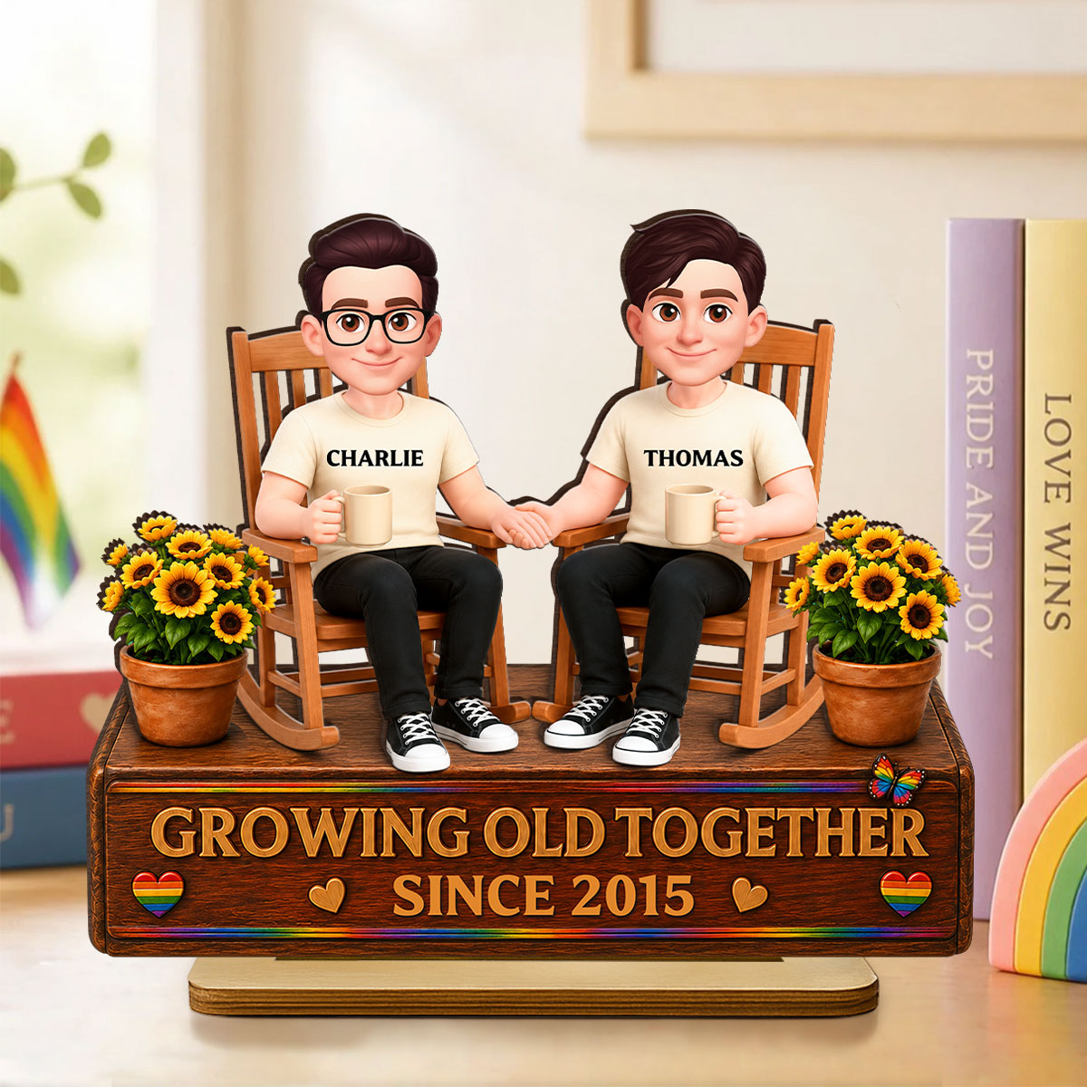 LGBT+ Couple Sitting On Garden - Personalized 2-Layered Wooden Plaque - Gift For Couple, Happy Pride Month