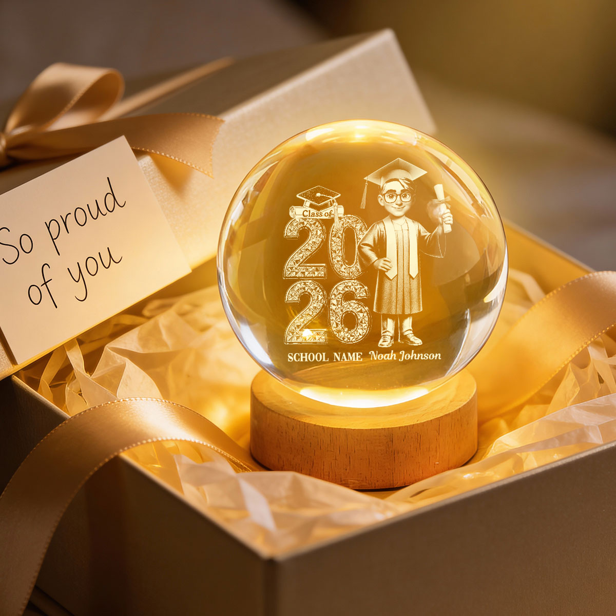 Class Of 2026 2027 Senior Glowing - Personalized Crystal Ball LED Night Light - Graduation Gift For Graduates, Daughter, Son