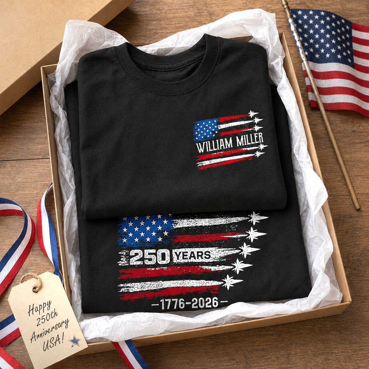 250 Years American Flag Jets Custom Name - Personalized Shirt - United States 250th Anniversary USA Patriotic