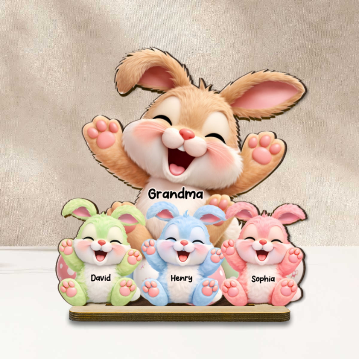 Grandma Bunny Easter Eggs - Personalized 2-Layered Wooden Plaque - Easter Decor for Grandma