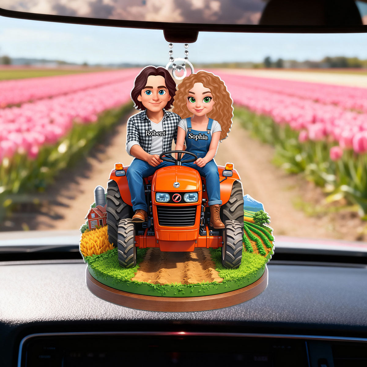 Farmer Couple - Personalized Car Hanger - Gift for Couple