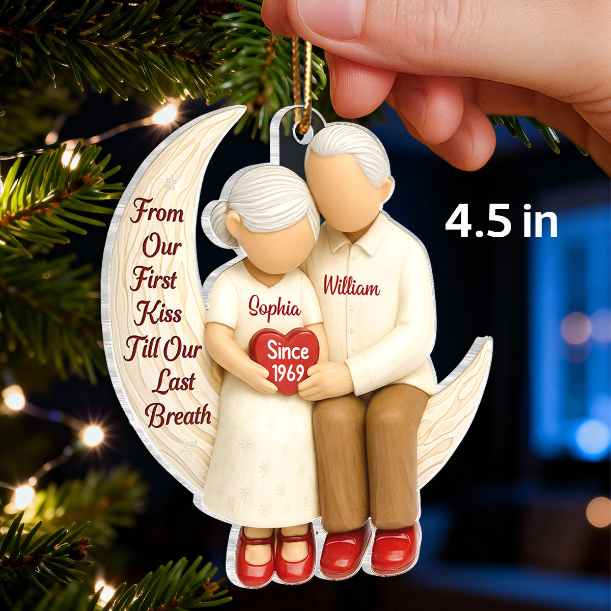 Couple Sitting on Moon from Our 1st Kiss til Our Last Breath - Personalized Acrylic Ornament - Christmas Gift for him, Gift for her