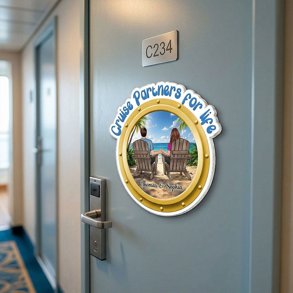 Cruise Partners For Life Couple Back View - Personalized Cruise Ship Door Magnet