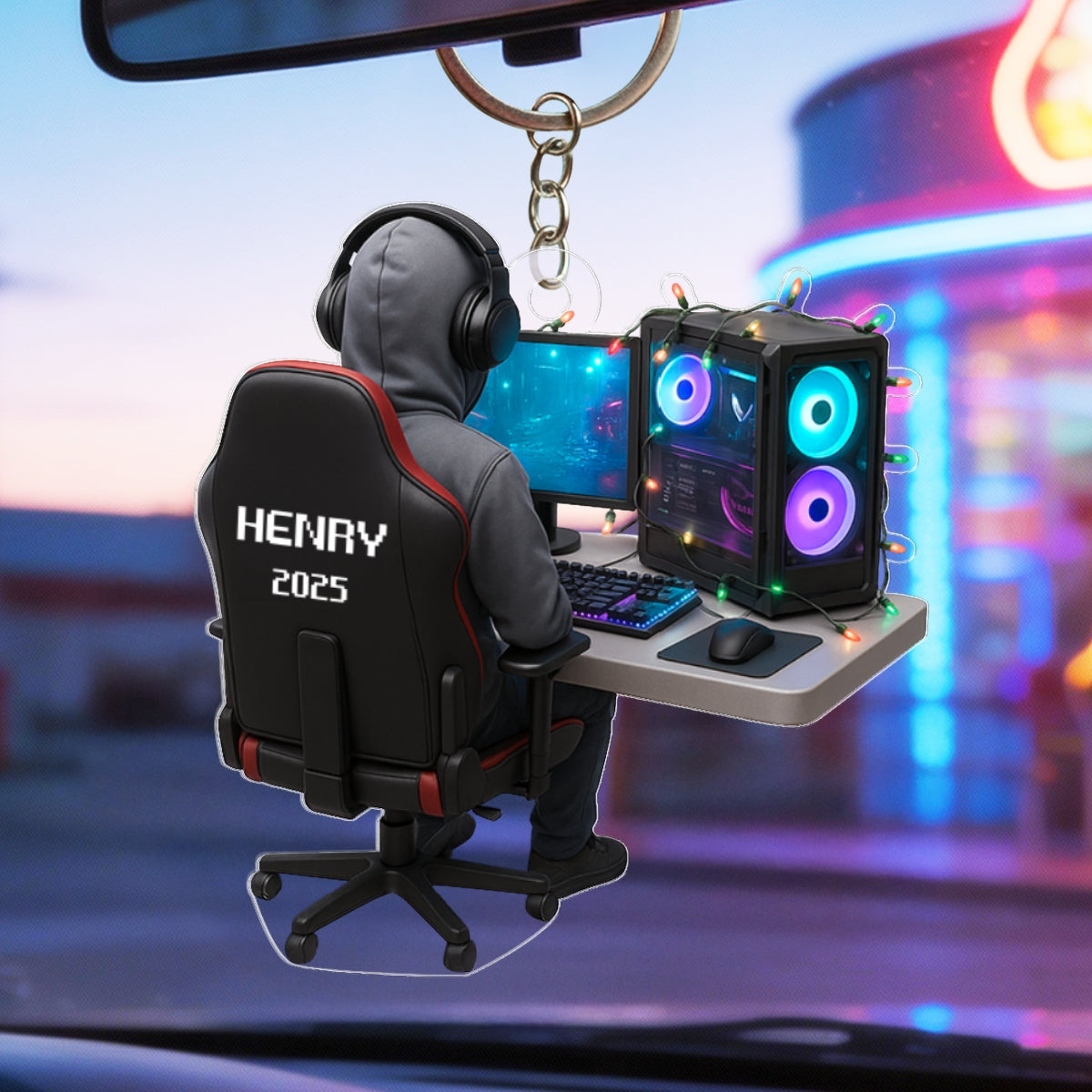 Custom Gamer Name PC Set Up - Personalized Acrylic Keychain - Custom Name Keyrings, Name Tag for Backpacks, Bottles