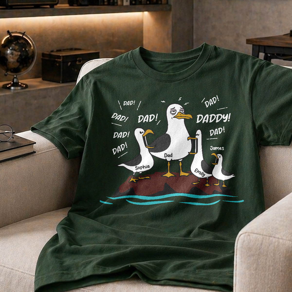 Seagull Dad! Dad! Dad! Tired Seagull & Kids - Personalized Shirt - Funny Father's Day Gift For Dad, Husband