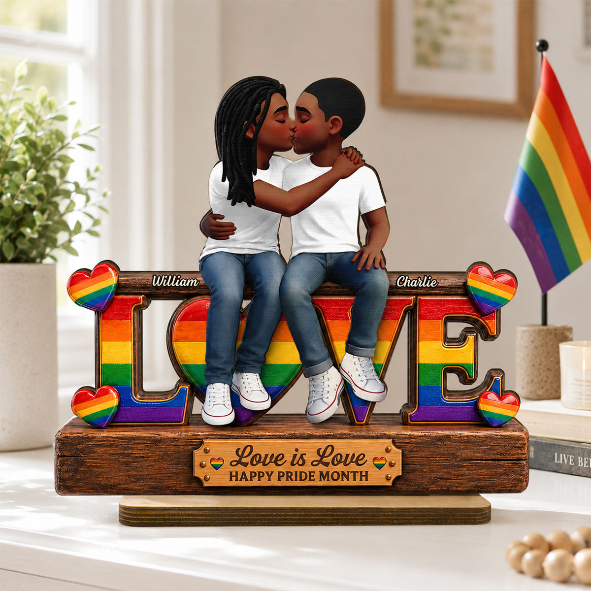 LGBT+ Couple Forever Love - Personalized 2-Layered Wooden Plaque - Gift For Couple, Happy Pride Month