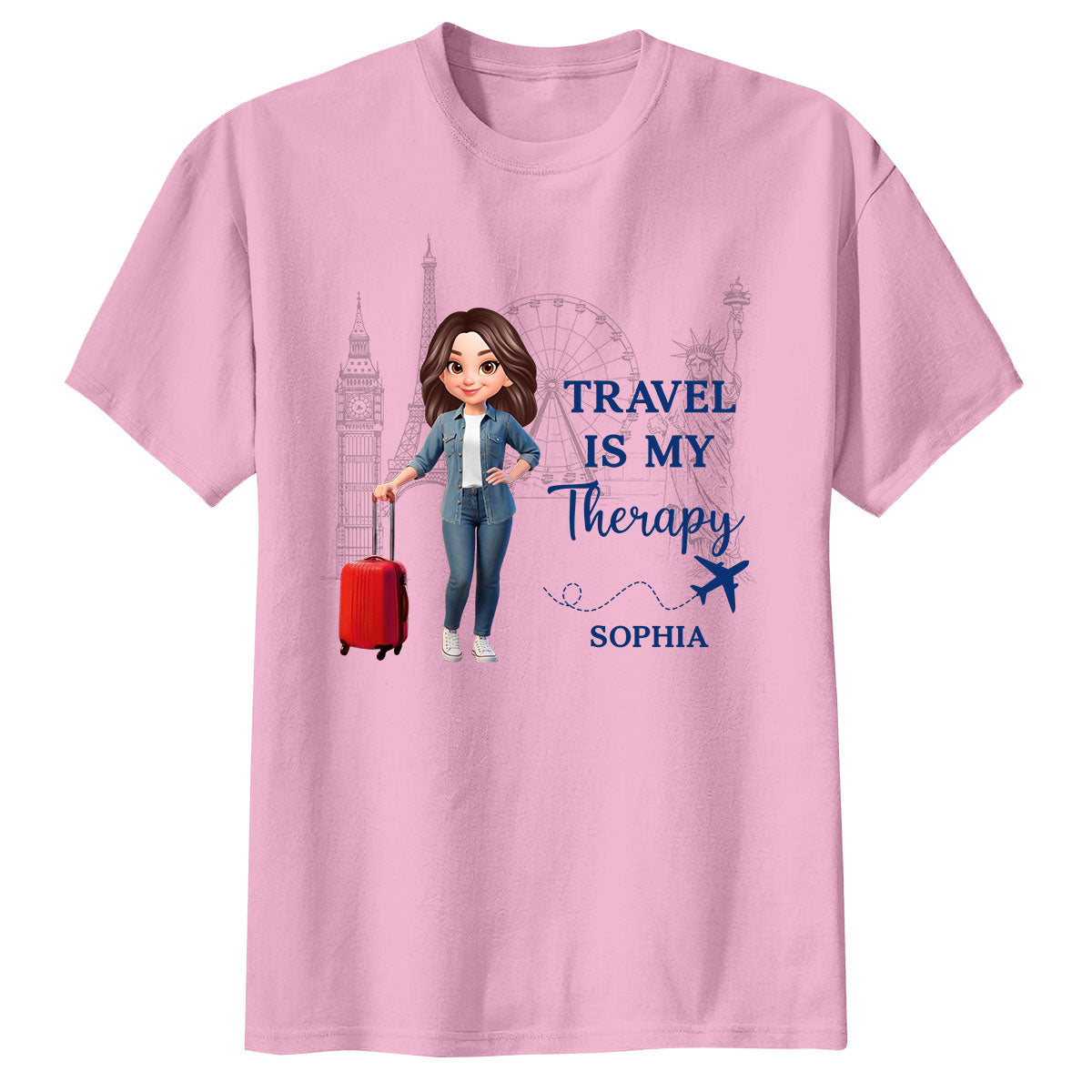 Man Woman Travel Is My Therapy - Personalized Shirt - Gift for Travelers