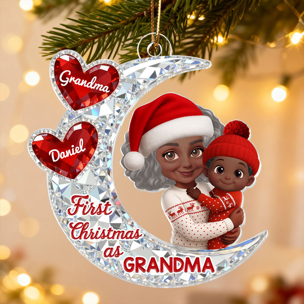 3D Effect Flat Moon First Christmas With New Baby - Personalized Acrylic Ornament - Christmas Gift For New Grandma, New Mom