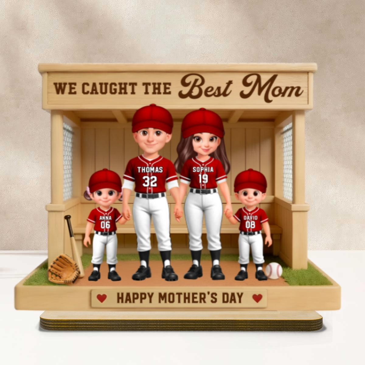 Baseball Softball Dugout We Caught The Best Mom - Personalized 2-Layered Wooden Plaque - Mother's Day Gift For Baseball Mom, Wife