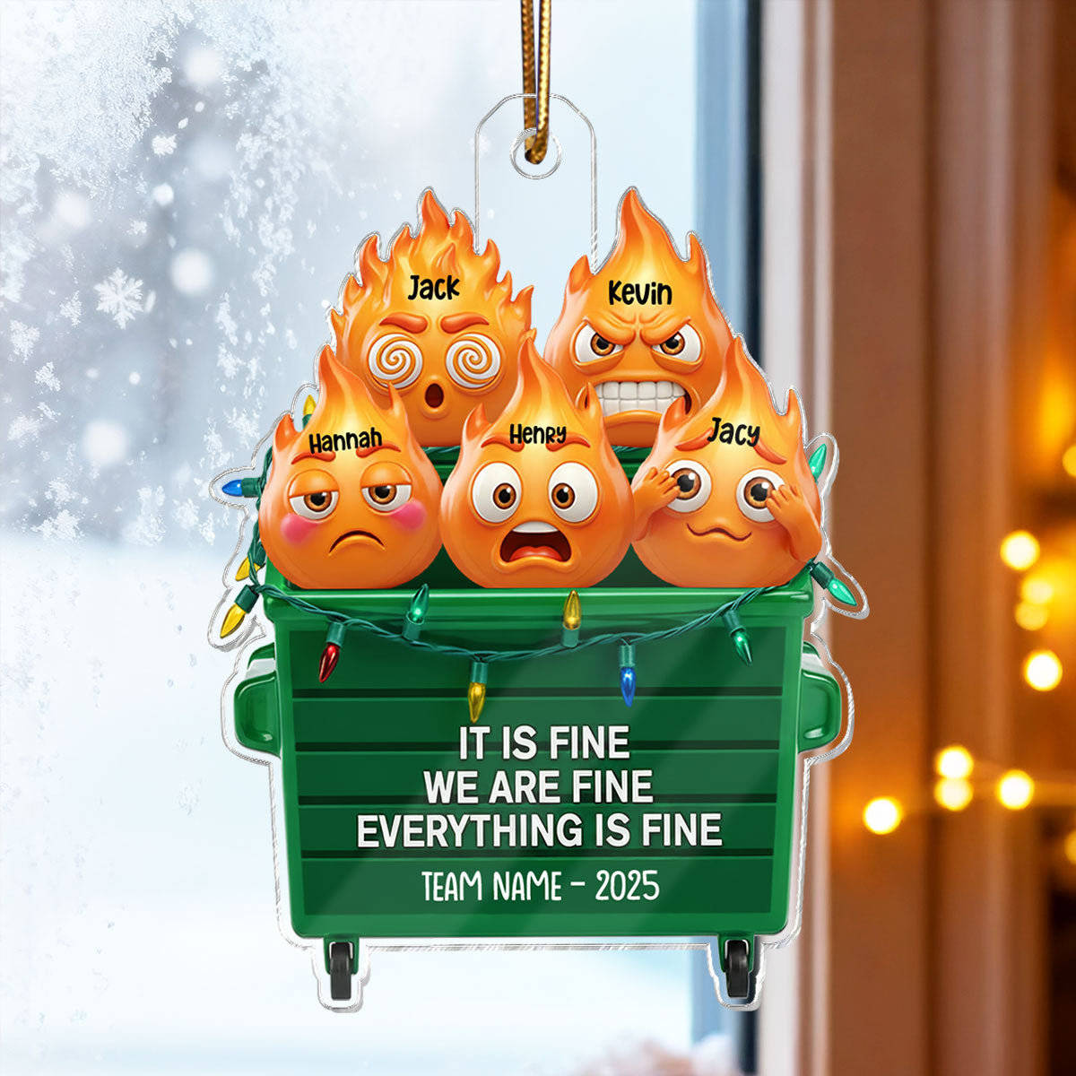 3D Effect Dumpster Fire Response Team - Personalized Acrylic Ornament - Funny Gift For Coworkers, Work Besties