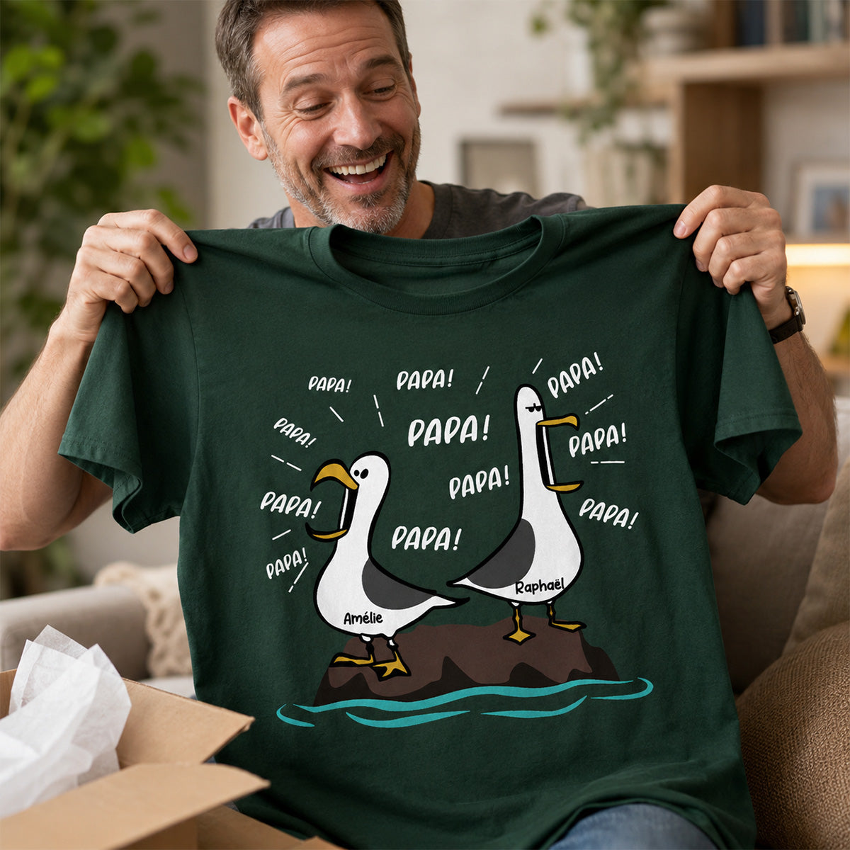Mouettes Papa! Papa! Papa! – T-shirt Personnalisé – Cadeau Rigolo pour la Fête des Pères