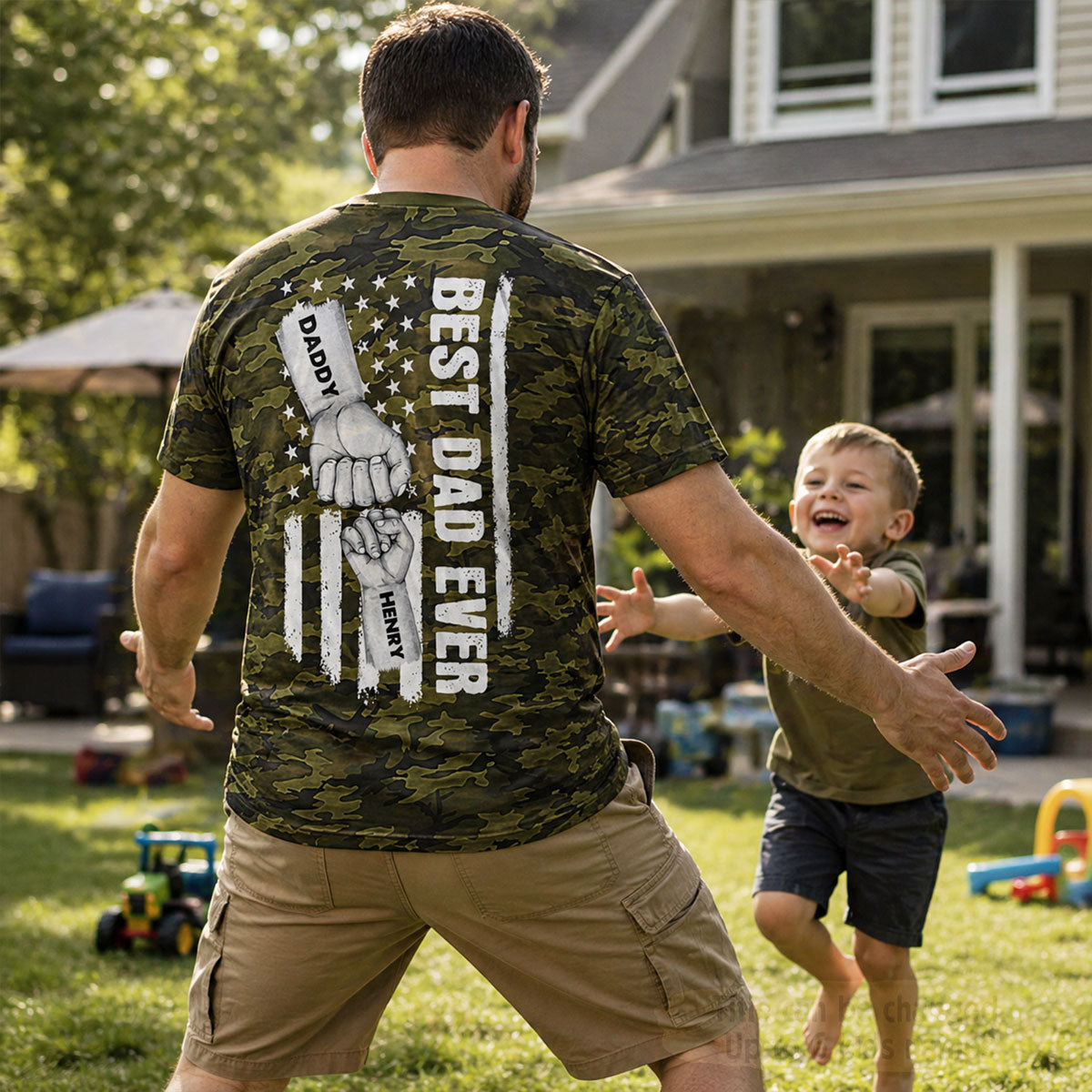 Best Dad Ever Fist Bump Nation Flag Camo Pattern - Personalized Shirt - Father's Day Gift For Husband, Dad, Grandpa