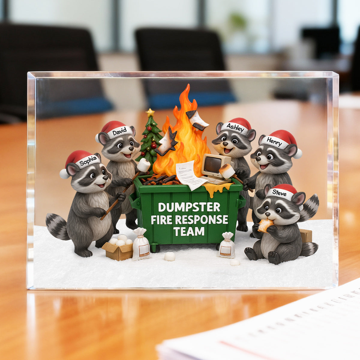 Funny Raccoon Dumpster on Fire Response Team - Personalized Acrylic Block Plaque - Funny Holiday Gift for Coworkers