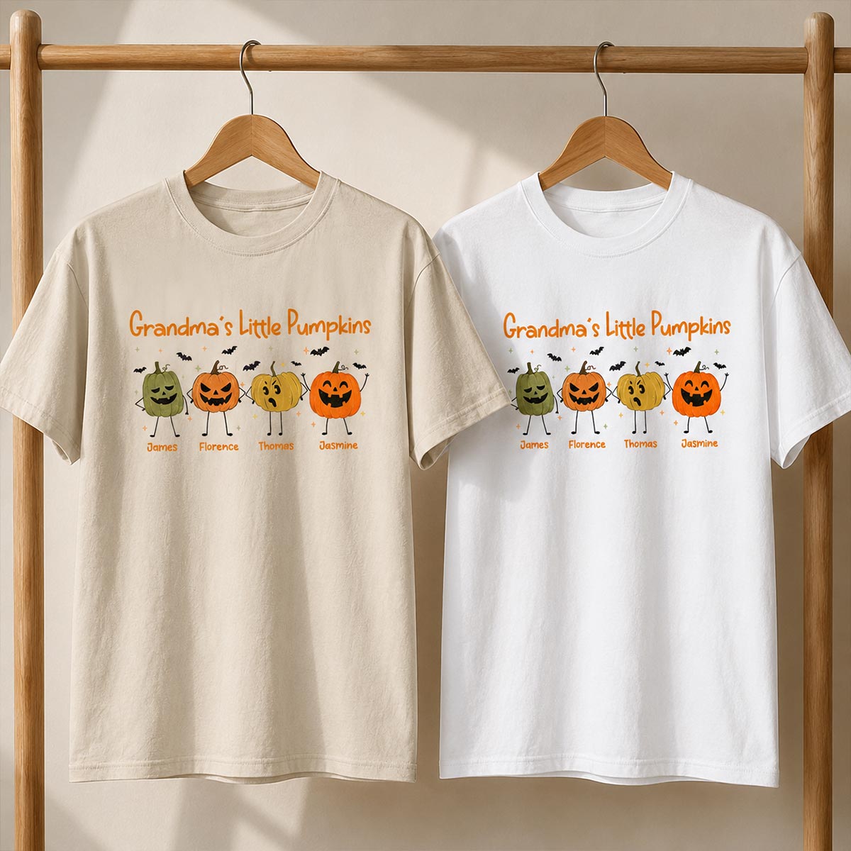 Grandma's Little Pumpkins Doodle Jack-o'-lantern Pumpkins - Personalized Shirt - Perfect Halloween Costume For Grandma, Mom