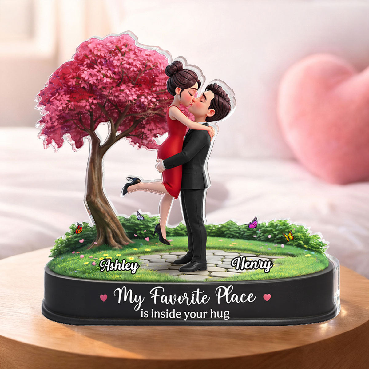 My Favorite Place is Inside Your Hug Couple Kissing - Personalized Acrylic Block Plaque - Valentine's Day Gift for Her, for Him