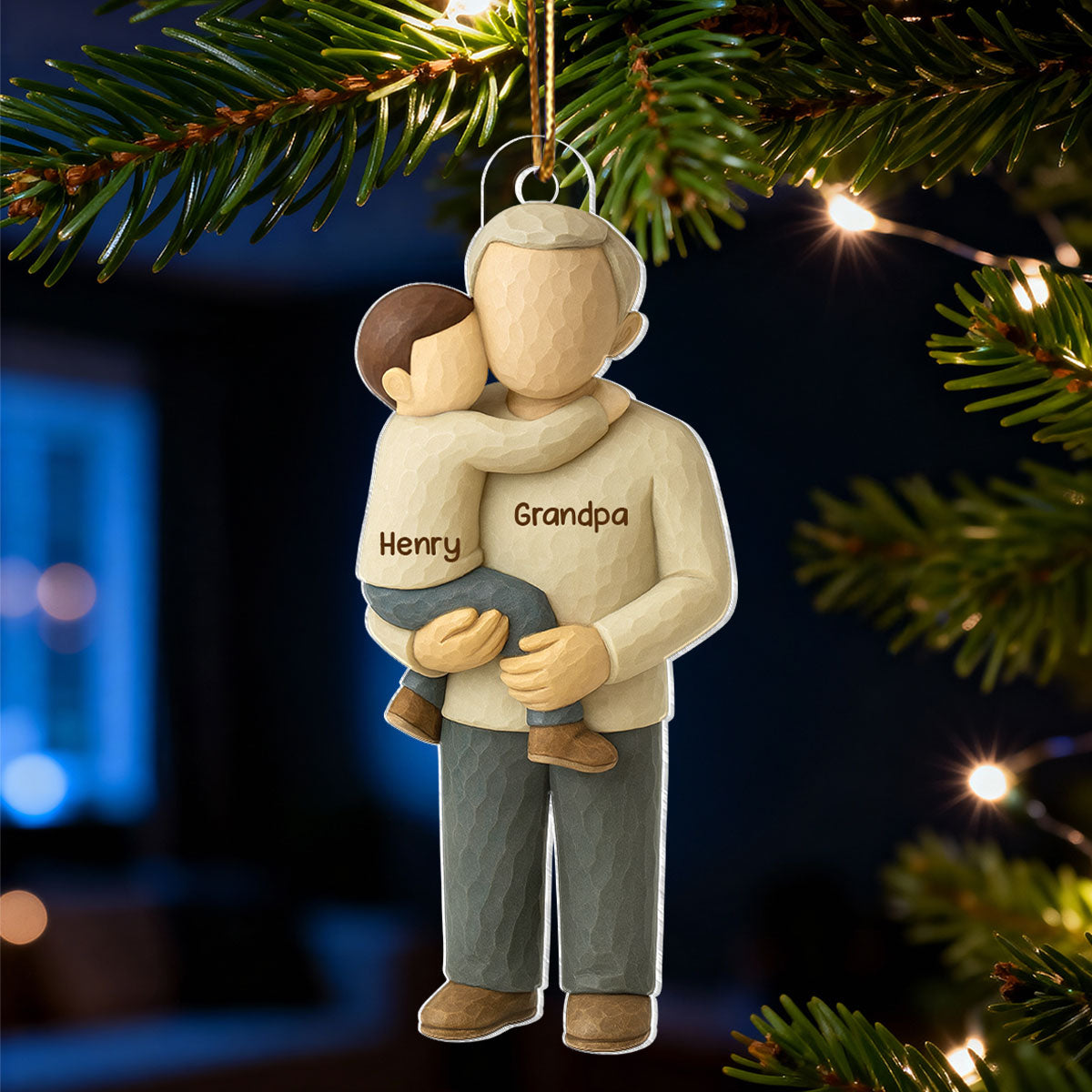 Grandpa Hugging Grandkid - Personalized Acrylic Ornament - Heartwarming Christmas Gift for Grandpa