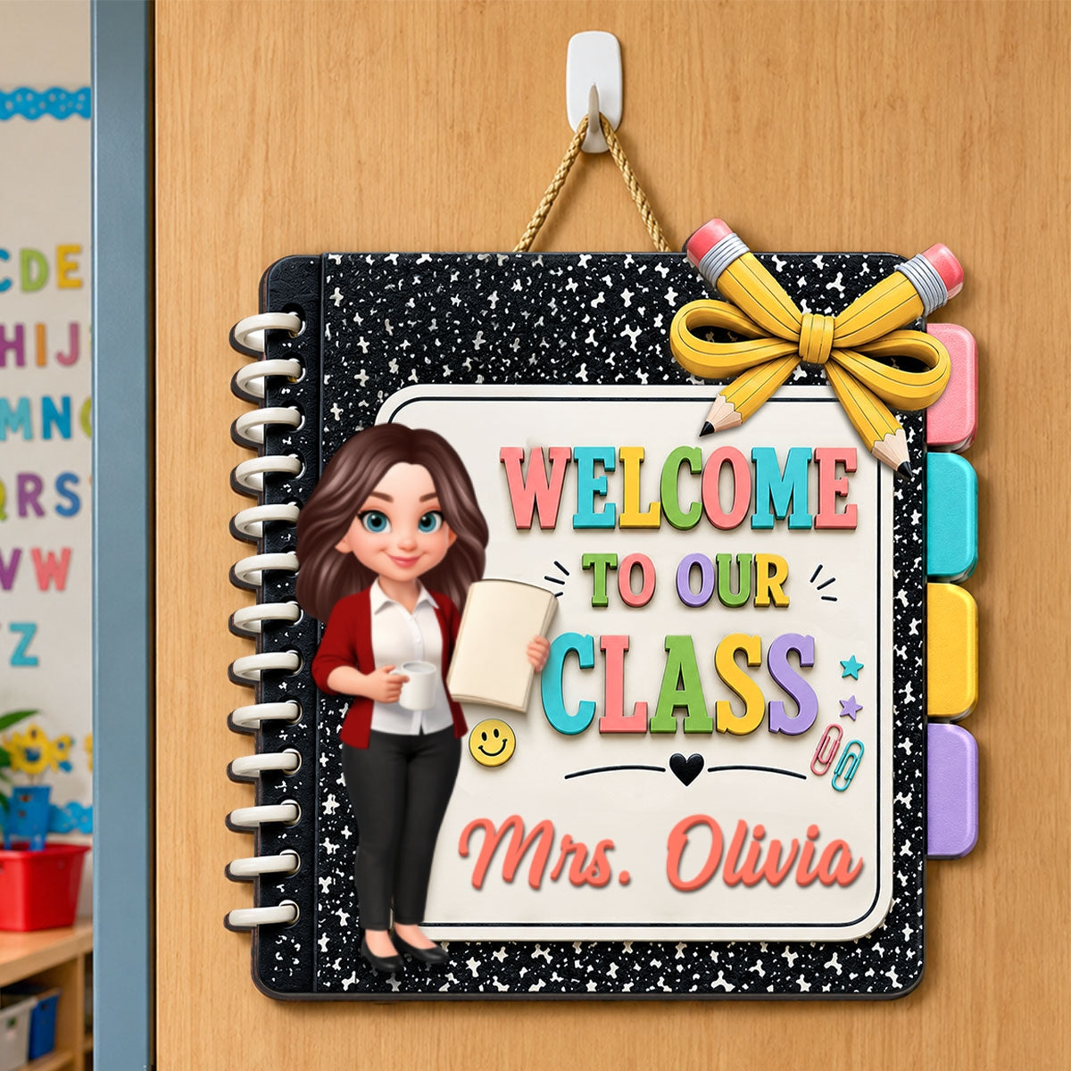 Notebook Teacher Welcome To Class - Personalized Wood Sign - Back To School Gift For Teacher, Classroom Decorations